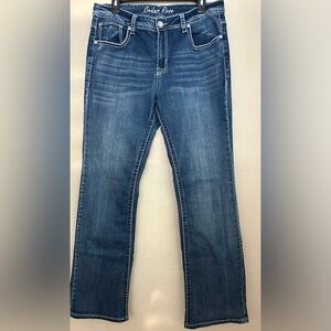 Cedar Rose Jeans Womens 32x32 Dark Faded Wash Stretch Embroidered Blue Denim